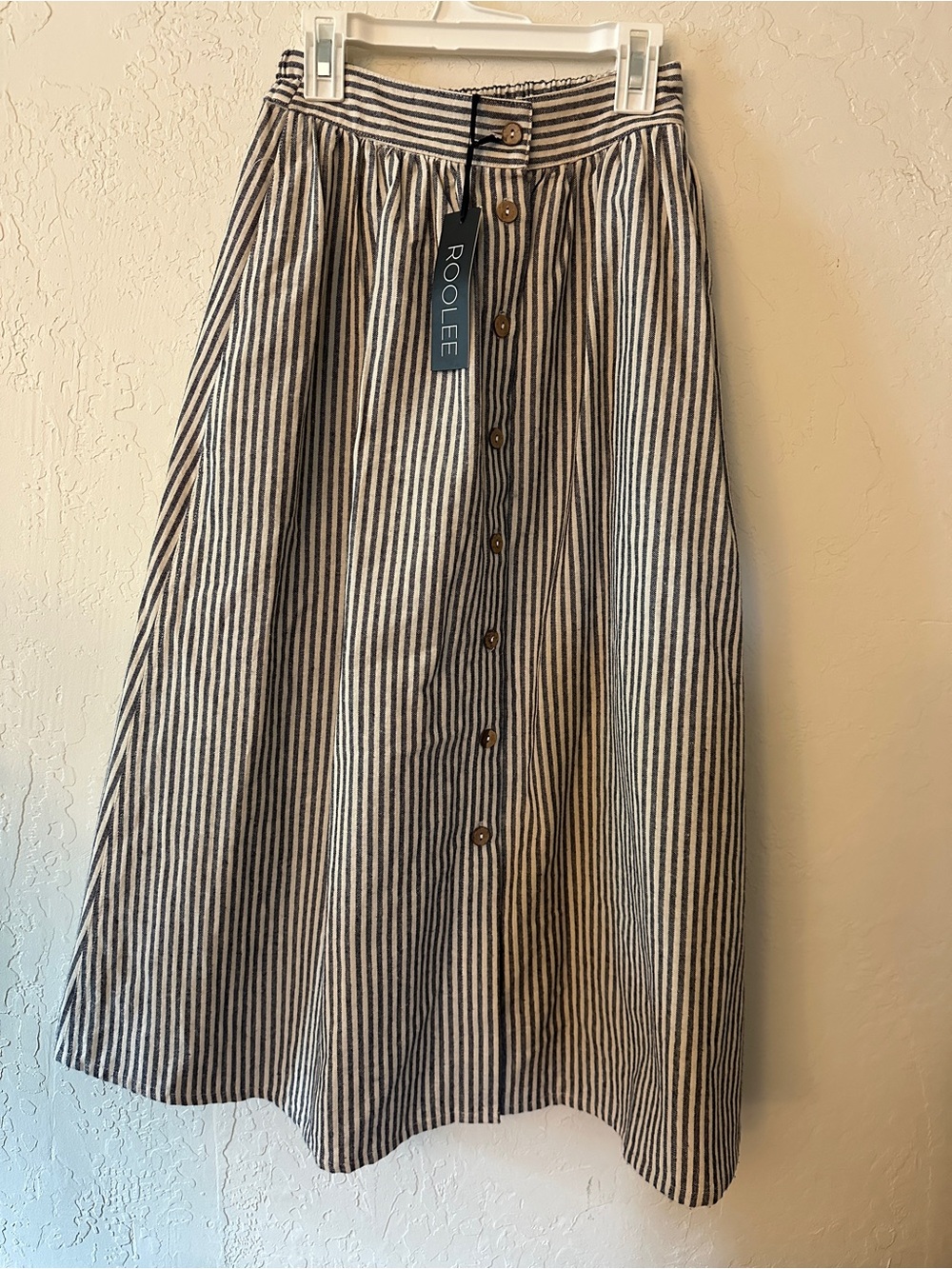 Roolee Navy and White Striped Button-Front Skirt - Picture 2 of 3